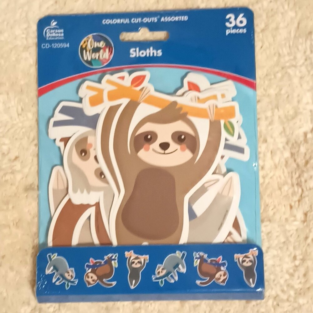 NWT ~ Carson Dellosa One World Sloths Colorful Cut-Outs, 36 pieces